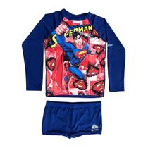 Blusa Manga Longa e Sunga Infantil Proteção Solar Uv50+ Menino Praia Piscina 8-10