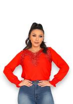 Blusa Manga Longa Elegante Renda Crepe Executiva SKU:BML19