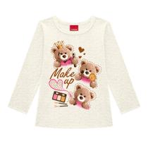 Blusa Manga Longa em Cotton Estampa Ursinhos Mescla Gelo - Kyly Blusa Manga Longa em Cotton Estampa Ursinhos Mescla Gelo - Kyly