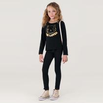 Blusa Manga Longa Em Malha Infantil Menina Preto Brandili