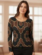 Blusa manga longa em malha viscose estampada lunender 67733