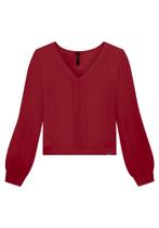 Blusa manga longa em malha viscose recorte v lunender 65208