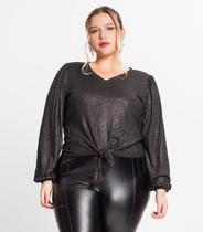 Blusa Manga Longa Em Ribana Canelada Secret Glam Preto