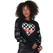 Blusa manga longa estampa frente mangas cherry heart