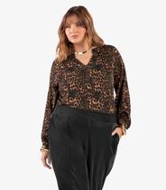 Blusa Manga Longa Estampa Onça Plus Secret Glam Marrom Blusa Manga Longa Estampa Onça Plus Secret Glam Marrom