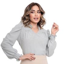 Blusa Manga Longa Feminina Listrada Social Gola V Bufante