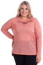 Blusa Manga Longa Feminina Malha Bionda com Aplique