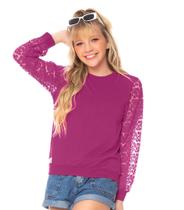 Blusa Manga Longa Feminina Renda Rovitex Teen Rosa