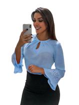 Blusa Manga Longa Flare Moda Evangélica Com Laço No Pescoço