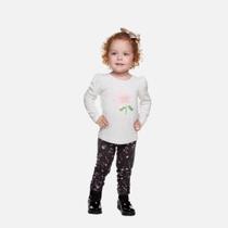 Blusa Manga Longa Flor E Calça Legging Molecotton Infantil Menina Have Fun 29427 Offwhite