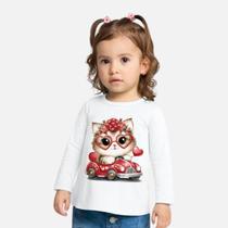 Blusa Manga Longa Gatinha Infantil Menina Kyly 1000726 Branco