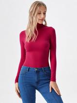 Blusa Manga Longa Gola Alta Feminina BORDO Blusa Manga Longa Gola Alta Feminina BORDO