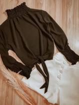 Blusa Manga Longa Gola Alta Lastex De Amarrar Tamanho P