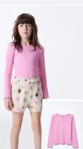 Blusa manga longa infantil menina em ribana - rosa