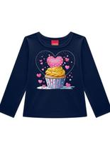 Blusa Manga Longa Kyly 1001520 Infantil Cupcake Com Strass Meia Malha T. 04/08
