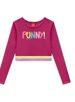 Blusa Manga Longa Kyly 1001545 Infantil Cropped Funny Cotton T. 04/10