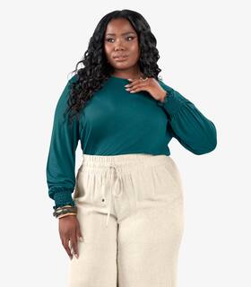 Blusa Manga Longa Lastex Plus Size Secret Glam Verde
