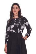 Blusa Manga Longa Matuta Essencial Floral Preto