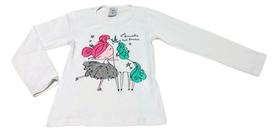 Blusa Manga Longa Menina Com Unicórnio Em Glitter E Cotton Blusa Manga Longa Menina Com Unicórnio Em Glitter E Cotton