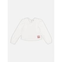 Blusa Manga Longa Menina Momi em Algodão e Tricoline na cor Pérola