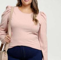 Blusa manga longa plus Size princesa canelada feminina alta qualidade