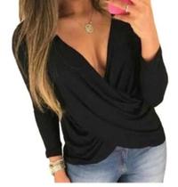 Blusa Manga Longa Transpassada Decote Em V Blusa Manga Longa Transpassada Decote Em V