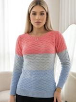 Blusa Manga Longa Trico Tricolor Degrade Casual Atemporal