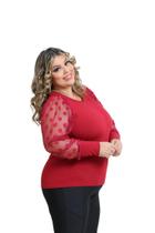 Blusa manga longa tule gola baixa plus size