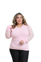 Blusa manga longa tule gola baixa plus size Blusa manga longa tule gola baixa plus size