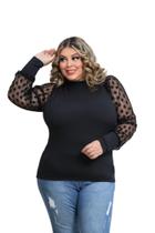 Blusa manga longa tule plus size gola alta Blusa manga longa tule plus size gola alta
