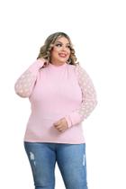 Blusa manga longa tule plus size gola alta
