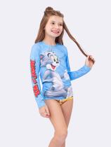 Blusa Manga Longa Unissex Azul com Proteção UV 50+ Tom and Jerry