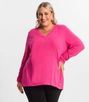 Blusa Manga Longa Visco Tricot Secret Glam Rosa - Rovitex Plus Size