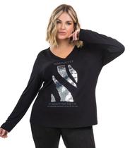 Blusa Manga Longa Viscotorcion Secret Glam Preto