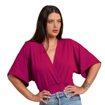 Blusa Manga Morcego Transpassada Cropped Feminino Decote V Canelada Soltinha Manga 3/4 Tecido Leve Social Festa Evento Blusa Manga Morcego Transpassada Cropped Feminino Decote V Canelada Soltinha Manga 3/4 Tecido Leve Social Festa Evento