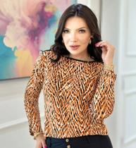 Blusa manga sete oitavos animal print em viscolycra Blusa manga sete oitavos animal print em viscolycra