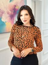 Blusa manga sete oitavos animal print em viscolycra Blusa manga sete oitavos animal print em viscolycra