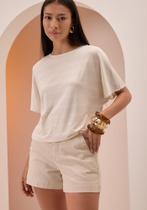 Blusa Mangas Curtas Listrada Malha Com Linho LUNENDER C5046 Blusa Mangas Curtas Listrada Malha Com Linho LUNENDER C5046