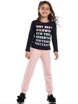 Blusa Mangas Longas Infantil Menina Cotton New York Preto Tam 4 a 14 - Vrasalon