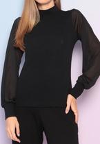 Blusa Maria Paes Manga Longa Tule Preto