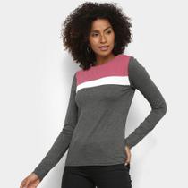 Blusa Marialicia Canelada Biclolor Manga Longa Feminina Blusa Marialicia Canelada Biclolor Manga Longa Feminina