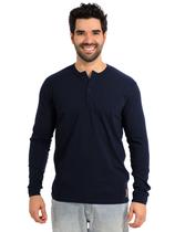 Blusa Masculina Anistia Manga Longa Henley Botões Marinho