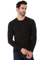 Blusa Masculina Anistia Manga Longa Henley com Botões Preta