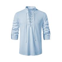 Blusa Masculina Casual de Algodão e Linho - Manga Comprida Vintage para Primavera/Outono