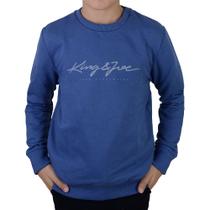 Blusa Masculina Juvenil KingJoe Moletom Slim Logomania Azul MO1000