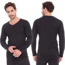 Blusa Masculina Manga Longa Gola V Tecido Canelado Básica e Confortável Segunda Pele Ribana Adulto