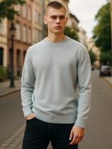 Blusa masculina manga longa Suéter liso gola redonda