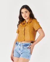 Blusa Material Sintético Cropped Feminina 90452 Caramelo