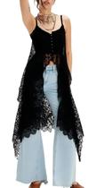 Blusa maxi de renda feminina UAURORAO com alça espaguete floral transparente Blusa maxi de renda feminina UAURORAO com alça espaguete floral transparente