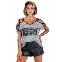 Blusa Maxi Feminina Ombro Ombro Vazado Estampa Frase Fashion